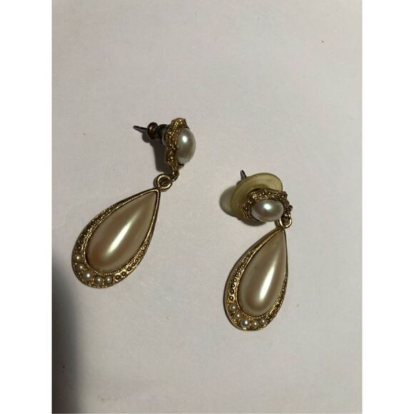 Vintage 1928 Faux Pearl Drop Earrings - Picture 1 of 5